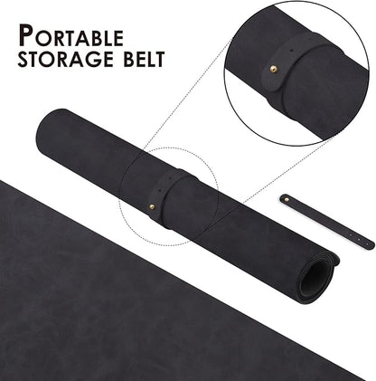 Distressed Leather Desk Mat - Non-Slip PU Desk Pad for Office and Home - Desk Organization and Accessories - Ideal for Large Mouse Pad and Desk Mats on Top of Desks(Charcoal Black,27.6"x 13.8")