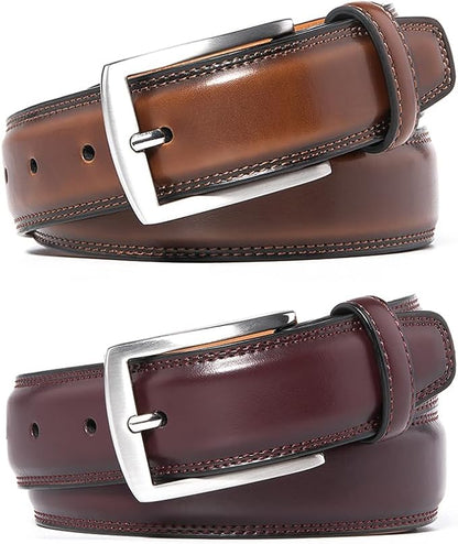 Mens Genuine Leather Dress Belt for Men, Handmade, 100% Cow Leather,Classic Casual and Business Belt Prong Buckle