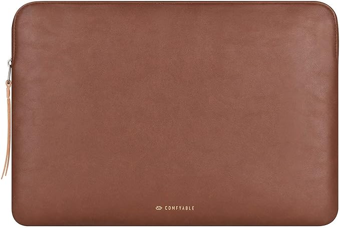 Comfyable Slim Protective Laptop Sleeve, PU Leather Bag Compatible with 15" MacBook Air (Snug Fit) M5 & 14" MacBook Pro M5 Pro/Max 2026 (Loose Fit), Brown