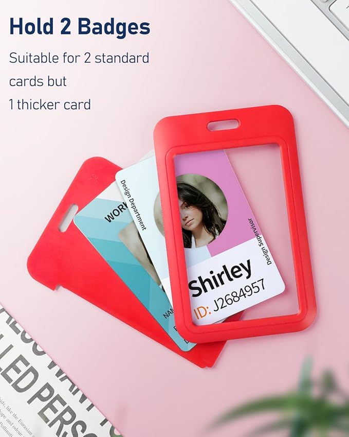 Uniclife 10 Pack Sliding ID Badge Holder - Hard Red Vertical Plastic Case Protector Pouch With Clear Window for Office School ID, Credit Cards, Proximity Key Cards, Driver's Licenses and Passes