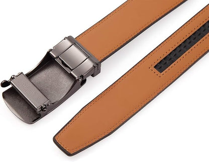 Lingli Men's Belt,Ratchet Dress Belt with Automatic Buckle Brown/Black-Trim to Fit-35mm wide