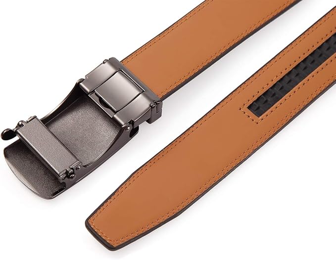 Lingli Men's Belt,Ratchet Dress Belt with Automatic Buckle Brown/Black-Trim to Fit-35mm wide