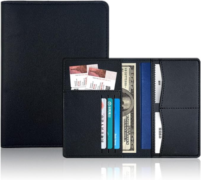 Handmade Travel Wallet for Men & Women - Dual Passport Holder, Ultra-Slim Leather Document Organizer (Black/Pink) (Black)