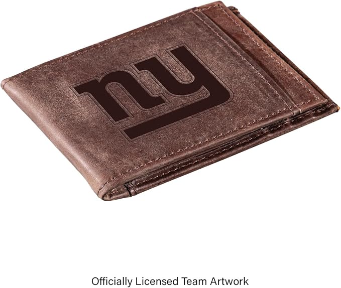 Team Sports America NFL New York Giants Front Pocket Slim Wallet for Men | Minimalist Leather RFID Blocking Bifold Card Holder with Money Clip | Officially Licensed Stamped Logo