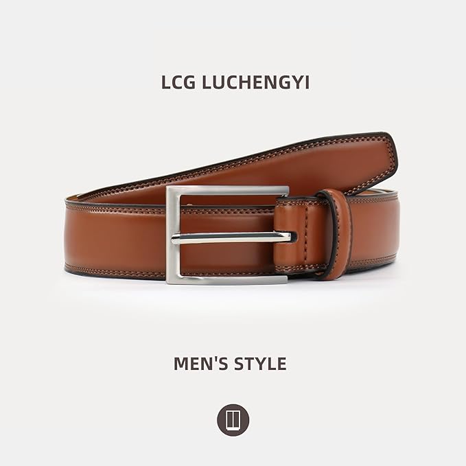 Mens Genuine Leather Dress Belt Classic Casual Belt with Single Prong Buckle for Jeans Pants Work and Business