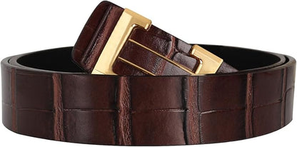 Aurolran Men&Womens Leather Dress Belt Business Automatic Buckle Belt Color-Black Silver Gold