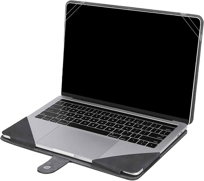 MOSISO Case Compatible with MacBook Air 13.6 inch M4 M3 M2 2025-2022 /Air 13 M1 2022-2018 /Pro 13 inch M2 M1 2025-2016, PU Leather Portfolio Protective Stand Cover, Space Gray