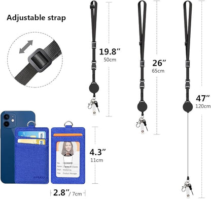 Leather Badge Holder and Adjustable Retractable Lanyards, Quick Release Buckle and Safety Breakaway Lanyards with Swivel Metal Clasp for Offices, Staff, Students, Employees, NavyBlue