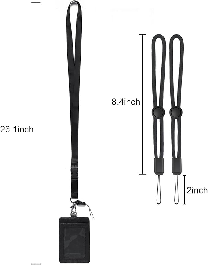 YOUOWO 2 Pack Badge Holders Leather+2 Pack Neck Lanyards Detachable Buckle Black Lanyard Strap for Men Women Keys 2-Sided PU Leather Vertical ID Cards Holder with 1 ID Window and 2 Card Slot