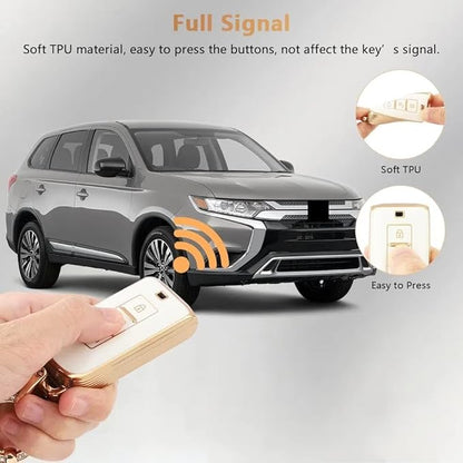 PIFOOG Key Fob Cover for Mitsubishi Accessories Outlander Lancer Mirage Car Keys Shell Case Protector Full Covers Bling Keychain Girly Women White Gold Soft TPU