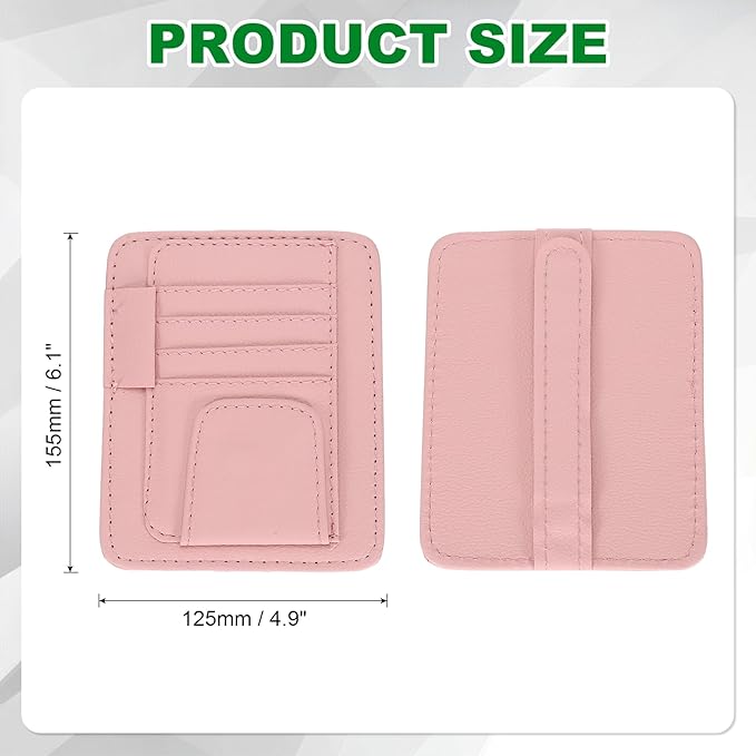 PATIKIL 1 Pcs Car Sun Visor Organizer, 6.1 x 4.9 Inch PU Leather Vehicle Storage Pouch Holder for Sunglasses Card Pen Driver License Car Accessories, Pink