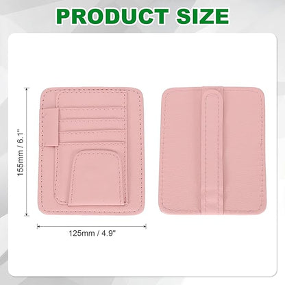PATIKIL 1 Pcs Car Sun Visor Organizer, 6.1 x 4.9 Inch PU Leather Vehicle Storage Pouch Holder for Sunglasses Card Pen Driver License Car Accessories, Pink