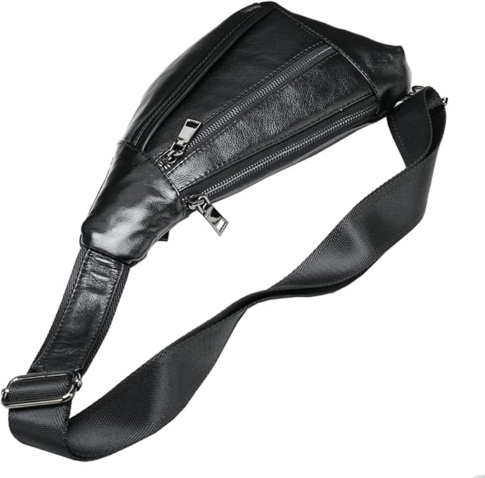 Hebetag Leather Crossbody Sling Bag for Men Women Single Shoulder Chest Pack Backpack Outdoor Travel Camping Casual Daypack Black