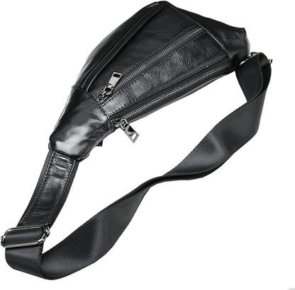 Hebetag Leather Crossbody Sling Bag for Men Women Single Shoulder Chest Pack Backpack Outdoor Travel Camping Casual Daypack Black