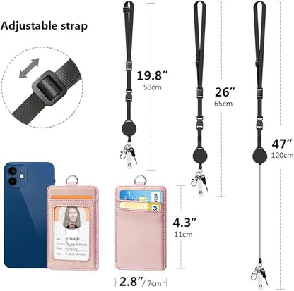 Leather Badge Holder and Adjustable Retractable Lanyards, Quick Release Buckle and Safety Breakaway Lanyards with Swivel Metal Clasp for Offices, Staff, Students, Employees