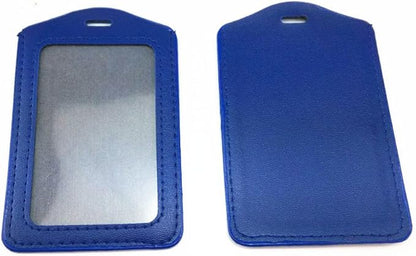 yueton 10pcs Vertical Style Leather Business ID Badge Card Holder, Name Card Business Card Holder Tag with Long Neck Strap Band Lanyard (Blue)