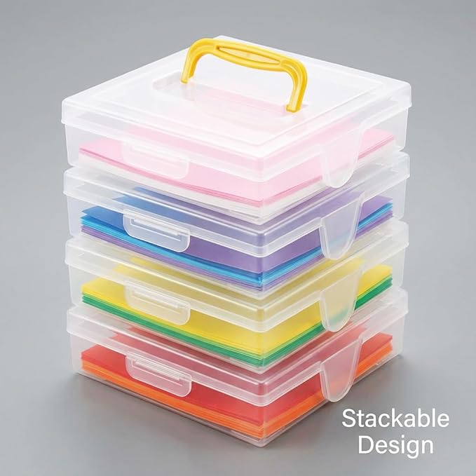 Japanese Origami Paper Storage Box - Made in Japan - Holds 400 Sheets of 6x6 Inch (15cm) Paper - Clear Plastic Craft Organizer with Easy Access Side Slots - Multi-Purpose Container