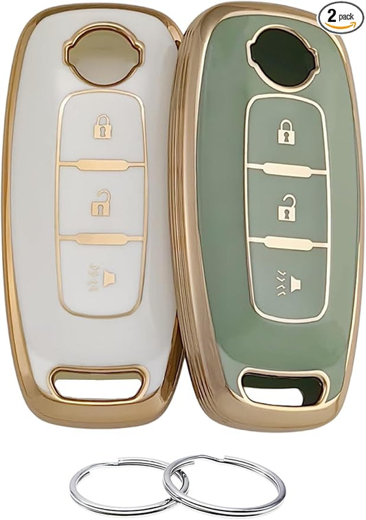 REPROTECTING TPU Key Fob Cover Compatible with Nissan Pathfinder Rogue Kicks (White/Green, 3 Buttons/TPU)