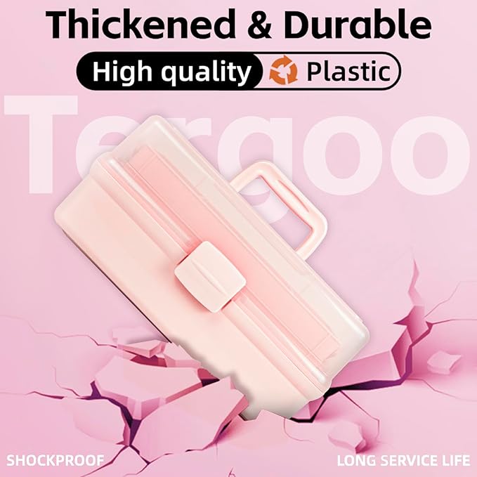 TERGOO 12.5in 3-Layer Multipurpose Craft Organizers and Storage with Adjustable Dividers, Portable Tackle Box, Folding Art & Craft Case for Medicine, Tool, Sewing Organizer (Pink)