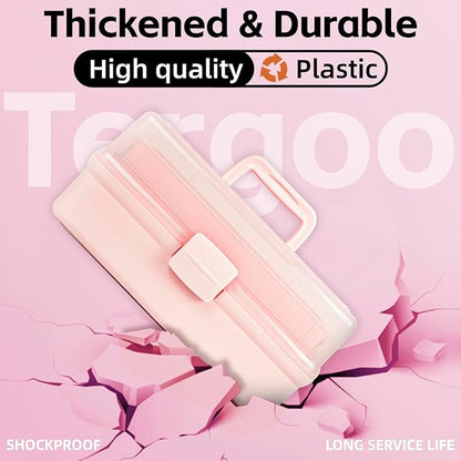TERGOO 12.5in 3-Layer Multipurpose Craft Organizers and Storage with Adjustable Dividers, Portable Tackle Box, Folding Art & Craft Case for Medicine, Tool, Sewing Organizer (Pink)