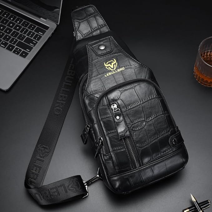 Sling Bag for Men Genuine Leather Chest Bag Crossbody Backpack Travel Hiking Outdoor Sports