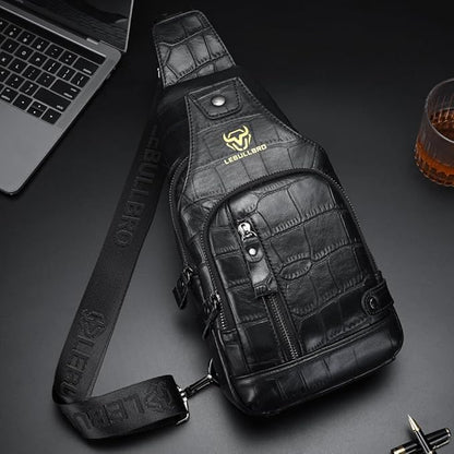 Sling Bag for Men Genuine Leather Chest Bag Crossbody Backpack Travel Hiking Outdoor Sports