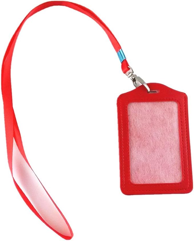 yueton 10pcs Vertical Style Leather Business ID Badge Card Holder, Name Card Business Card Holder Tag with Long Neck Strap Band Lanyard (Red)