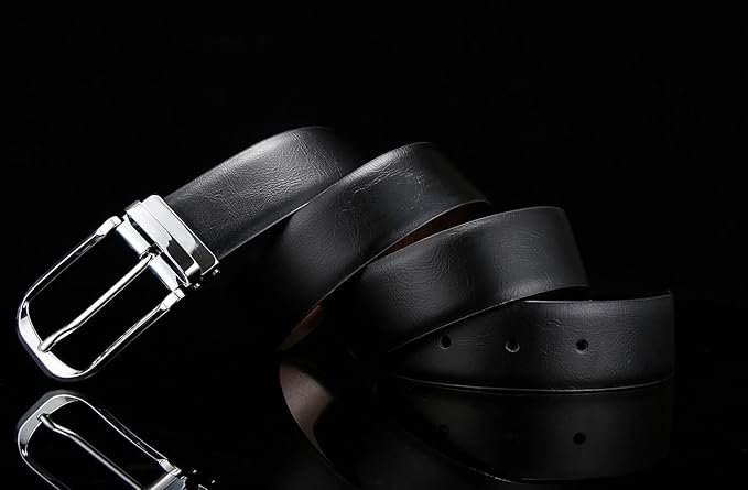 Mens Belts Leather Reversible 1.25" Black Dress Belt for Men