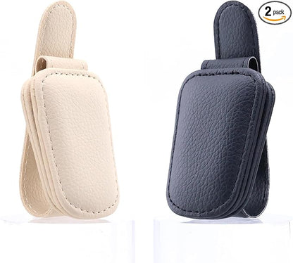 Car Visor Sunglasses Holders,2 Pcs (Black and Beige)