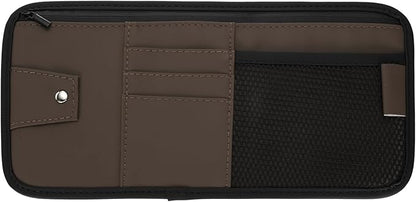 PATIKIL 1 Pcs Car Sun Visor Organizer, 12.8 x 6.5 Inch PU Leather Vehicle Storage Pouch Holder for Sunglasses Card Pen Driver License Car Accessories, Brown