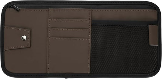 PATIKIL 1 Pcs Car Sun Visor Organizer, 12.8 x 6.5 Inch PU Leather Vehicle Storage Pouch Holder for Sunglasses Card Pen Driver License Car Accessories, Brown