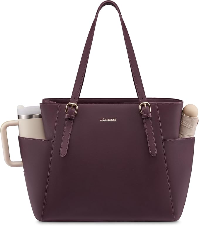 LOVEVOOK Laptop Tote Bag for Women With Large Cup Holder, Leather Work Tote Bag for Women,15.6 Inch Professional Computer Briefcase Business Teacher Commuter Shoulder Bag,Office Travel Gift