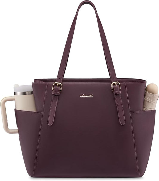 LOVEVOOK Laptop Tote Bag for Women With Large Cup Holder, Leather Work Tote Bag for Women,15.6 Inch Professional Computer Briefcase Business Teacher Commuter Shoulder Bag,Office Travel Gift