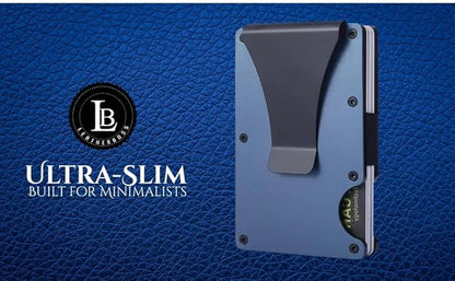 Leatherboss Wallet for Men RFID Blocking Minimalist Metal Card Holder with Money Clip Holds Credit Cards and Cash (Blue)