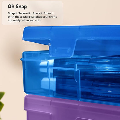 novelinks Plastic Small Storage Bins with Lids for Organizing, Mini Clear Storage Containers and Stackable Storage Box Organizer for Pencil Boxes, Task Boxes, Crayon Boxes (6 Pack Large -Color)