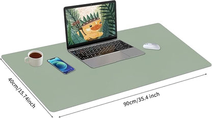 Bloss Leather Desk Mat, Large Mouse Pad, Non-Slip Desk Protector Mat, Leather Desk Blotter, Waterproof Desk Pad for Office Home Decor/Grey Green(35.4×15.7 Inches)