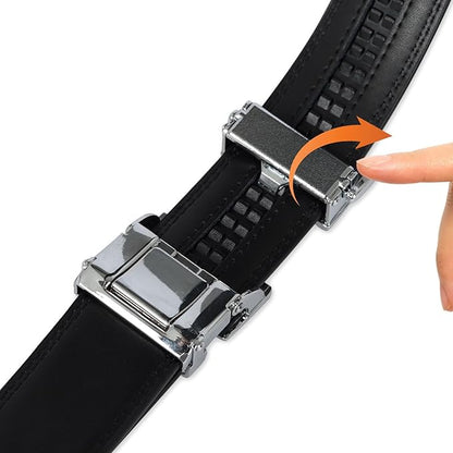 Aurolran Men&Womens Leather Dress Belt Business Automatic Buckle Belt Color-Black Silver Gold