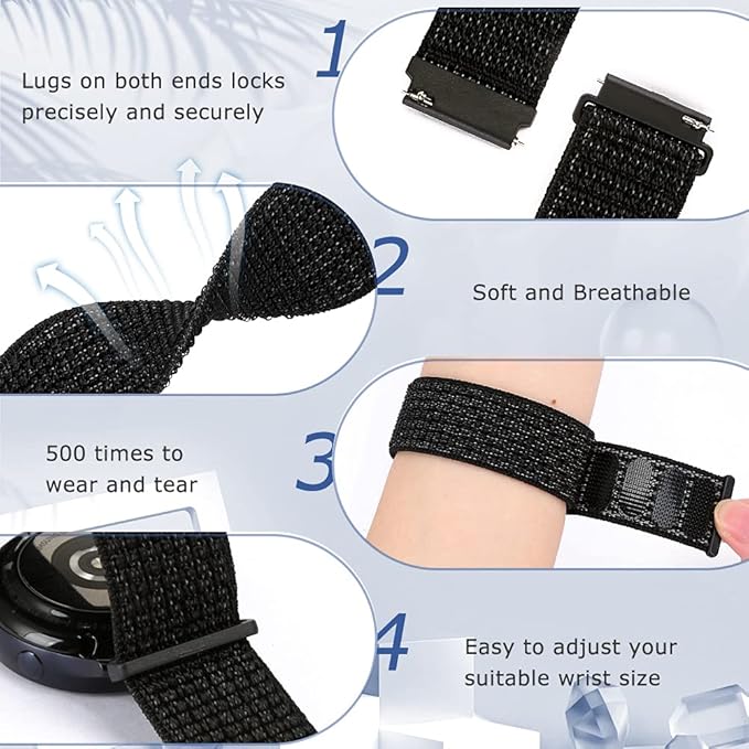 20mm Nylon Quick Release Band Compatible with Samsung Galaxy Watch 7 6 5 4 40mm 44mm/Garmin Vívoactive 6/5/3/3 Music/Forerunner 570 42mm/55/158/165/245/645/Amazift Active 2/Active/T-Rex 3 Pro 44mm