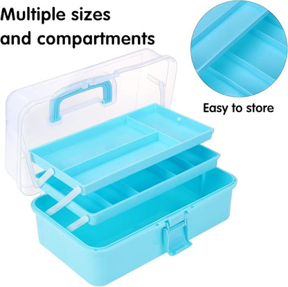 Craft Organizers Plastic Tool Box with Handle 3-Layer for Sewing Supplies, Medicine, Art Supplies, Nails and Hair Accessories 12.5inch (Blue)