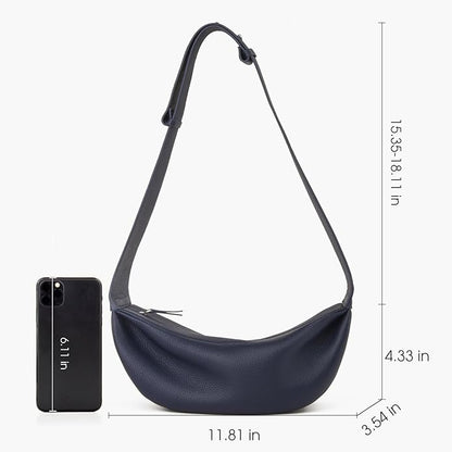 DONNAIN Genuine Leather Sling Bags Crossbody Women, Minimalist Style Casual Chest Bags with Wide Strap