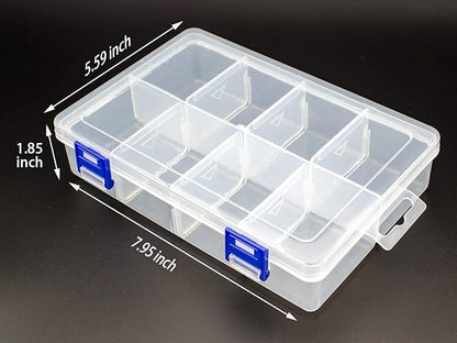 Plastic Compartment Storage Box With Adjustable Divider Removable Grid Compartment for Jewelry Small Accessories Hardware Fitting (8 Grids-Large x 1 Pack)