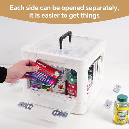 DOUKE 22qt Medicine Organizer Storage Box – Plastic First Aid Box Empty with Lid, Stackable Medical Container with Handle & Wheels, Sturdy BPA-Free Case with Tray for Medication & Supplies