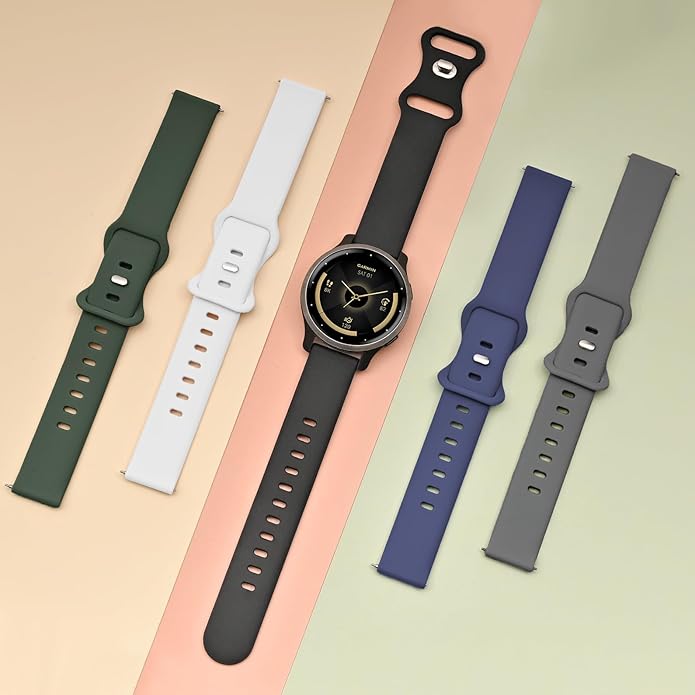 5 Pack 18mm Silicone Watch Band Compatible with Garmin Vivoactive 4S/Vivomove 3S/Venu 3S 41mm/Venu 4 41mm/Venu 2S/Forerunner 255S/265S, Quick Release Soft Sport Straps for Women Men