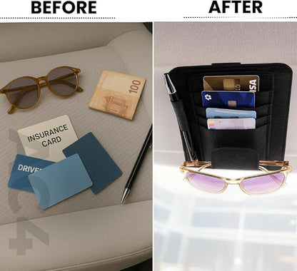 AC4 Compact Sun Visor Organizer for Car – Slim Design with Built-In Pen Holder + FREE Pen, Card & Sunglasses Storage, Universal Fit for Cars, Trucks & SUVs