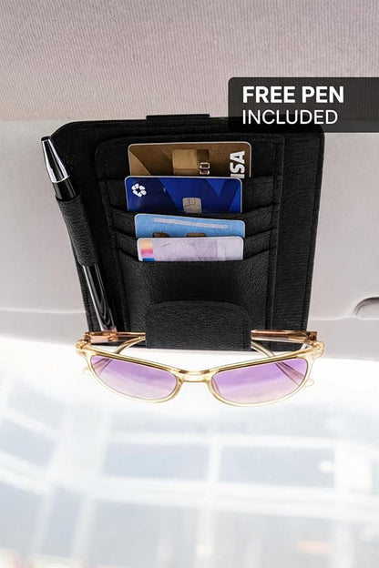 AC4 Compact Sun Visor Organizer for Car – Slim Design with Built-In Pen Holder + FREE Pen, Card & Sunglasses Storage, Universal Fit for Cars, Trucks & SUVs