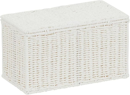 Household Essentials Small Wicker Basket with Lid, Multipurpose Storage Basket for Bathrooms, Shelves, Desks, Vanities, Closets and More, White