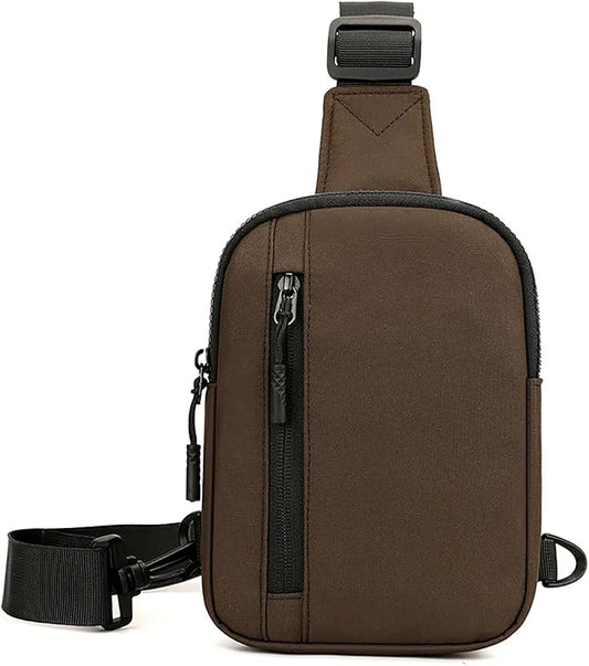Mini Sling Bag for Men Small Crossbody Bag Dual Pocket Water Resistant Small Chest Bags for Travel Running Phone Holder (Coffee)