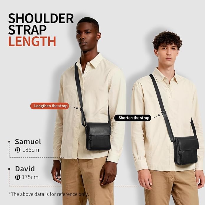 Augus Leather Messenger Crossbody Shoulder Bag for Men Work Business Casual Adjustable straps With YKK Metal Zipper