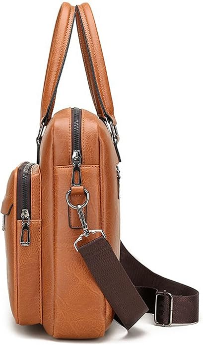 Men's Leather Laptop Bag 15 IN, Water-Resistant Briefcase Messenger Bag for Work, Business, Shoulder Crossbody Office Satchel