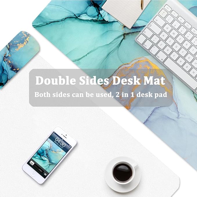 Large Desk Mat, Dual Side PU Leather Waterproof Mousepad Desk Pad, Desk Protector Writing Pads Desk Accessories for Office and Home (B-Green Marble, 24''X14'')